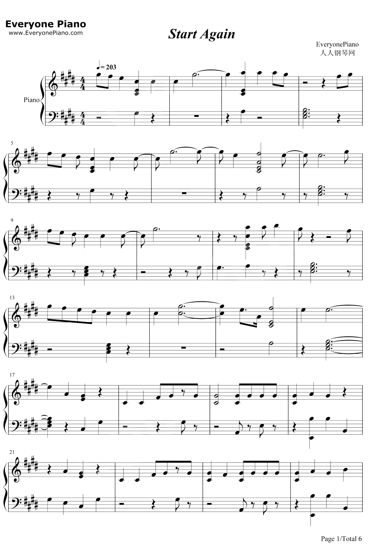 Start Again钢琴谱-One Republic / Logic-十三个原因第二季插曲1