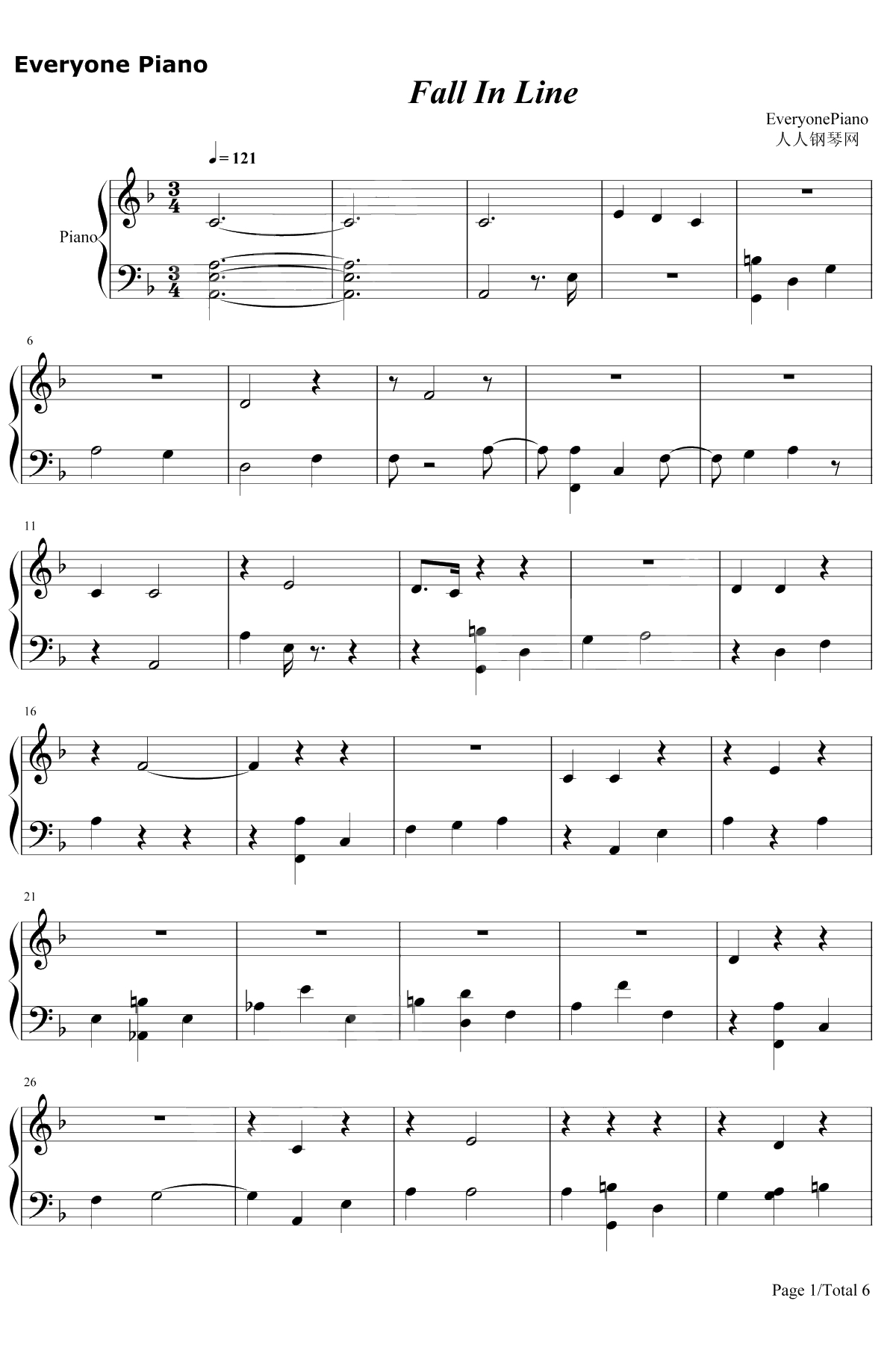 Fall In Line钢琴谱-Christina Aguilera / Demi Lovato1