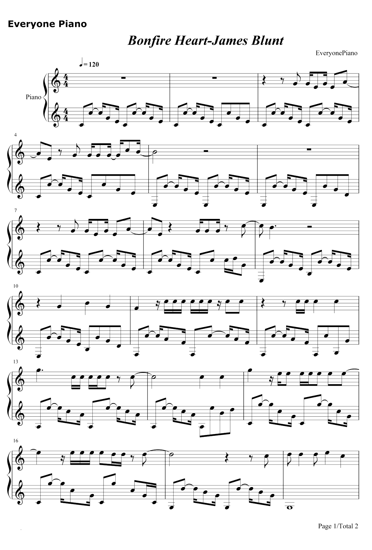 Bonfire Heart钢琴谱-JamesBlunt詹姆斯·布朗特-JamesBlunt1