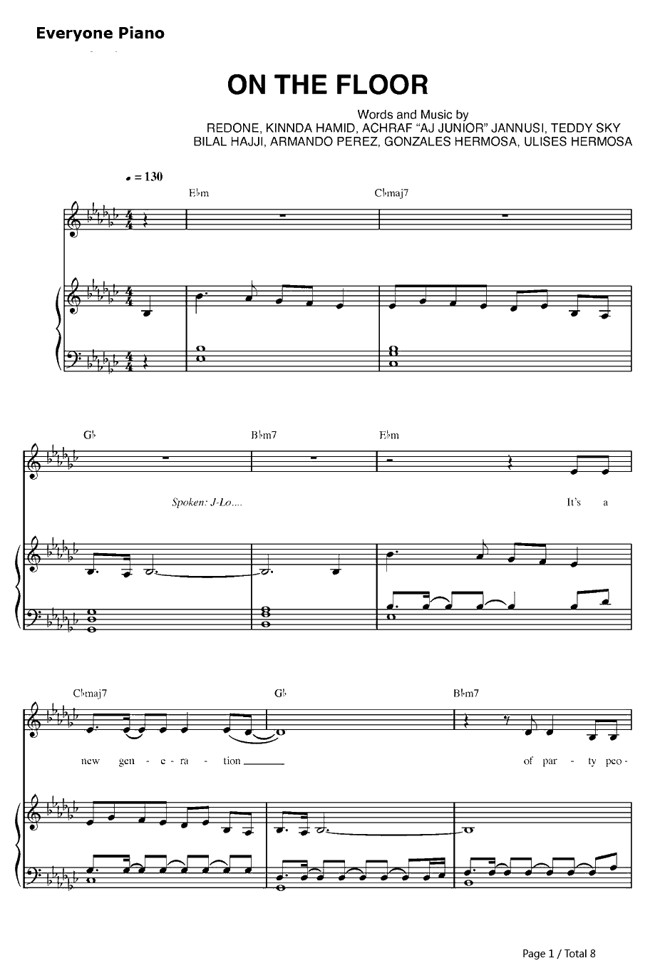 On The Floor钢琴谱-JenniferLopez詹妮弗·洛佩兹1