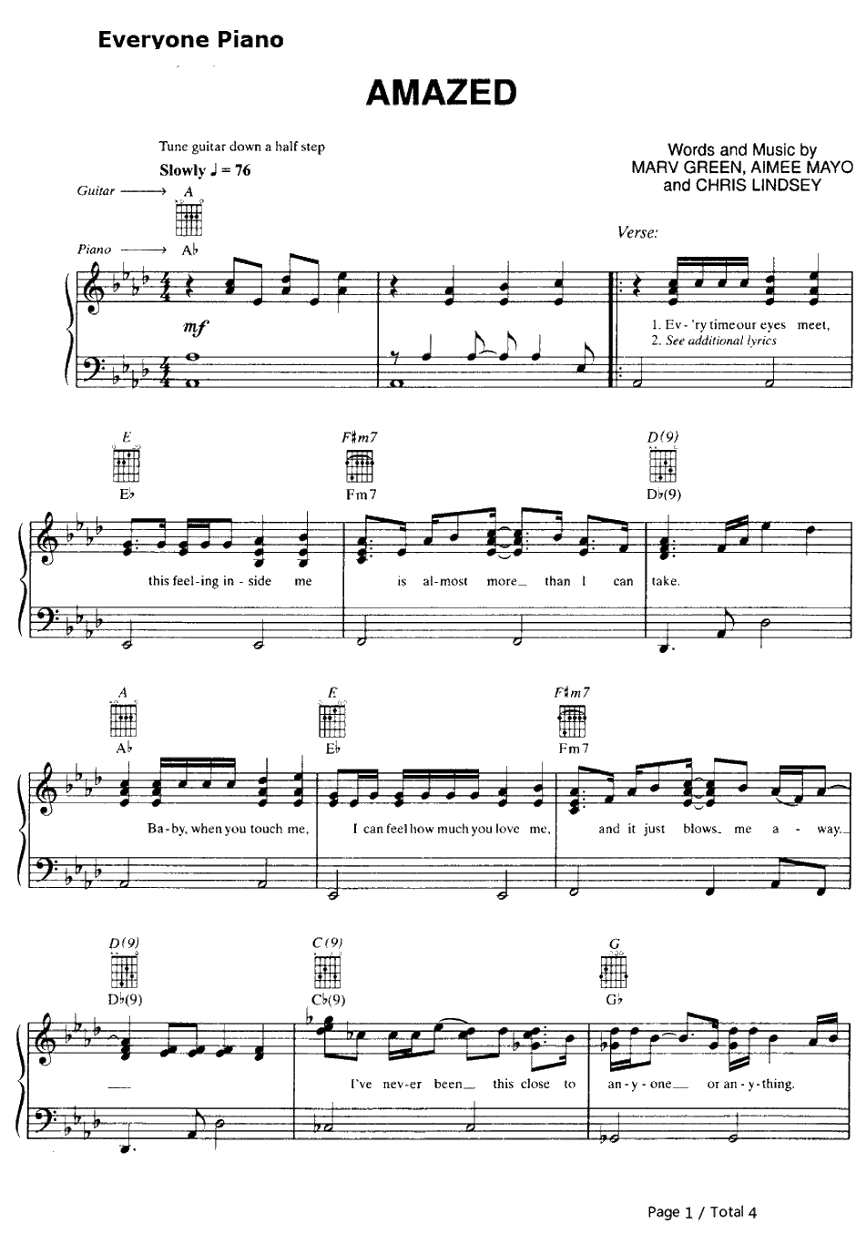 Amazed钢琴谱-Lonestar　1