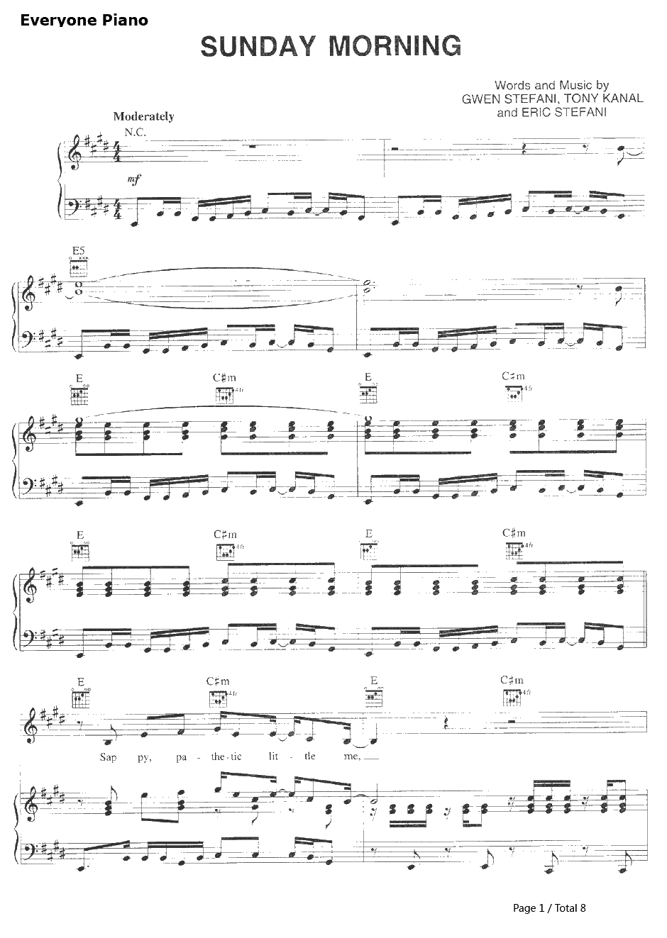 Sun day Morning钢琴谱-NoDoubt1