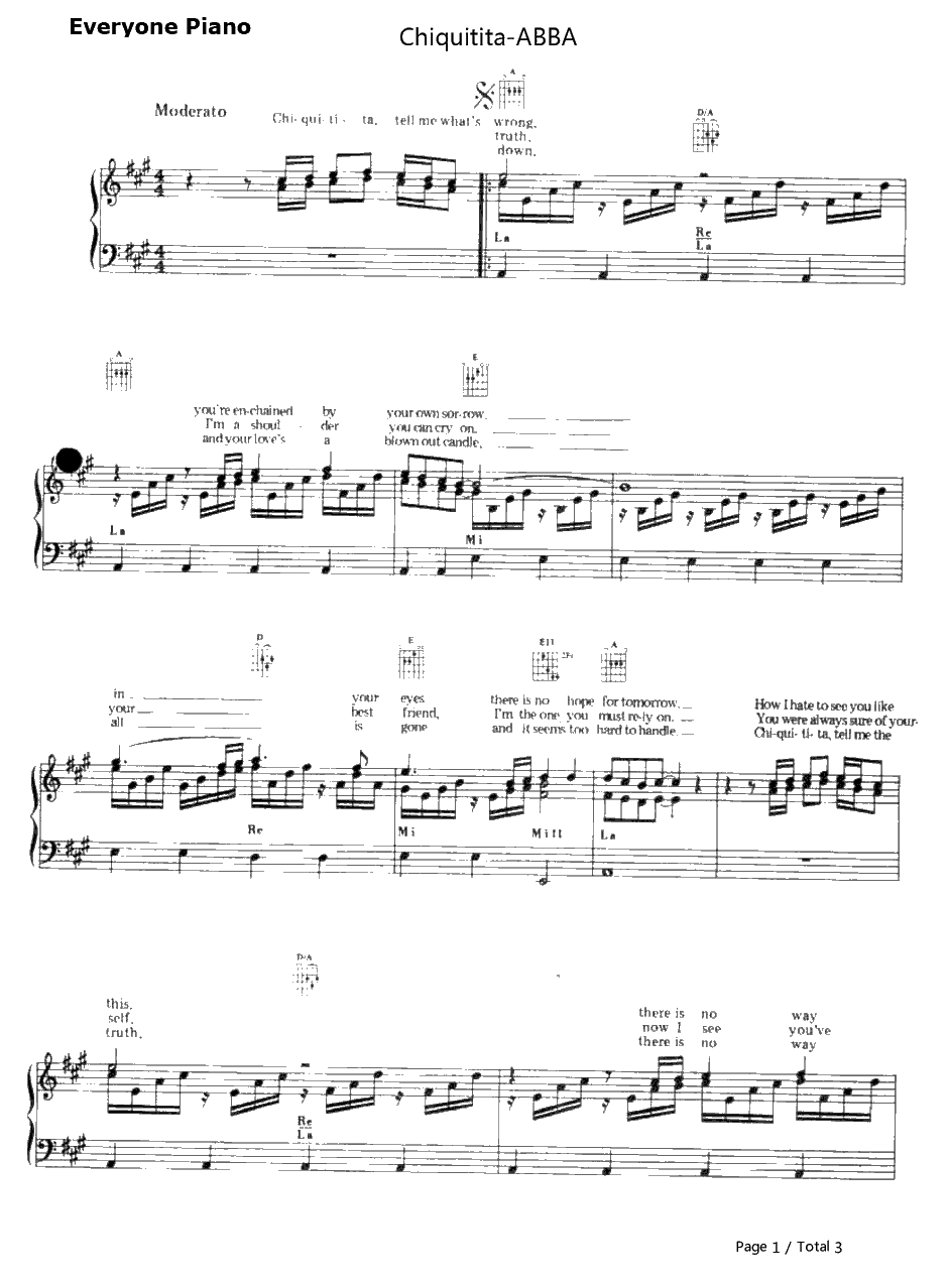 Chiquitita钢琴谱-ABBA1