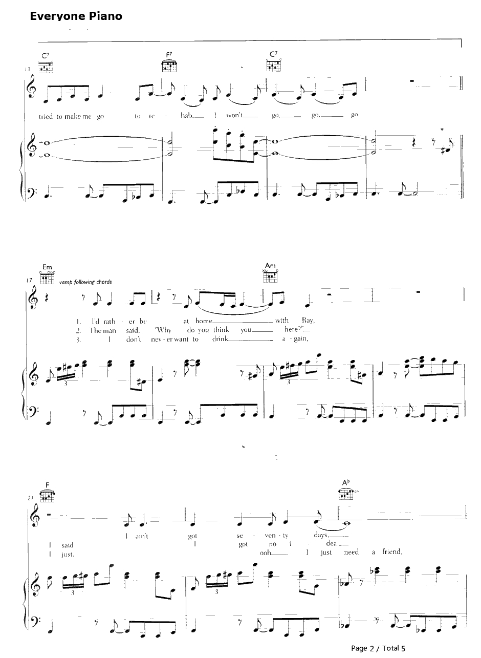 Rehab钢琴谱-AmyWinehouse2