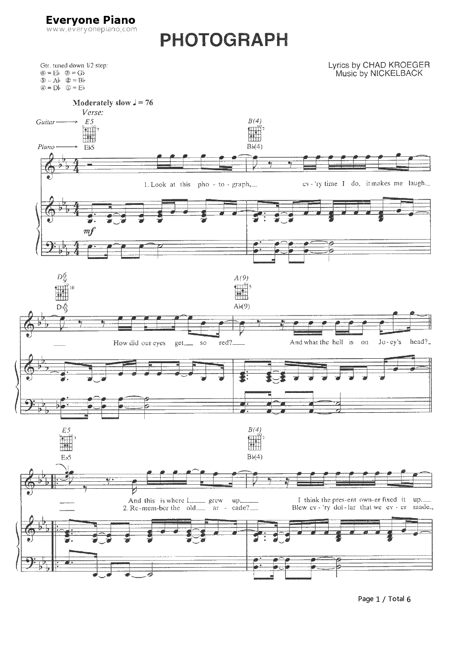 Photograph钢琴谱-Nickelback1