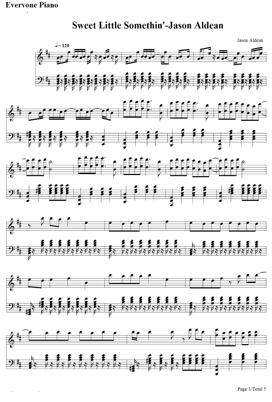 Sweet Little Something钢琴谱-JasonAldean1