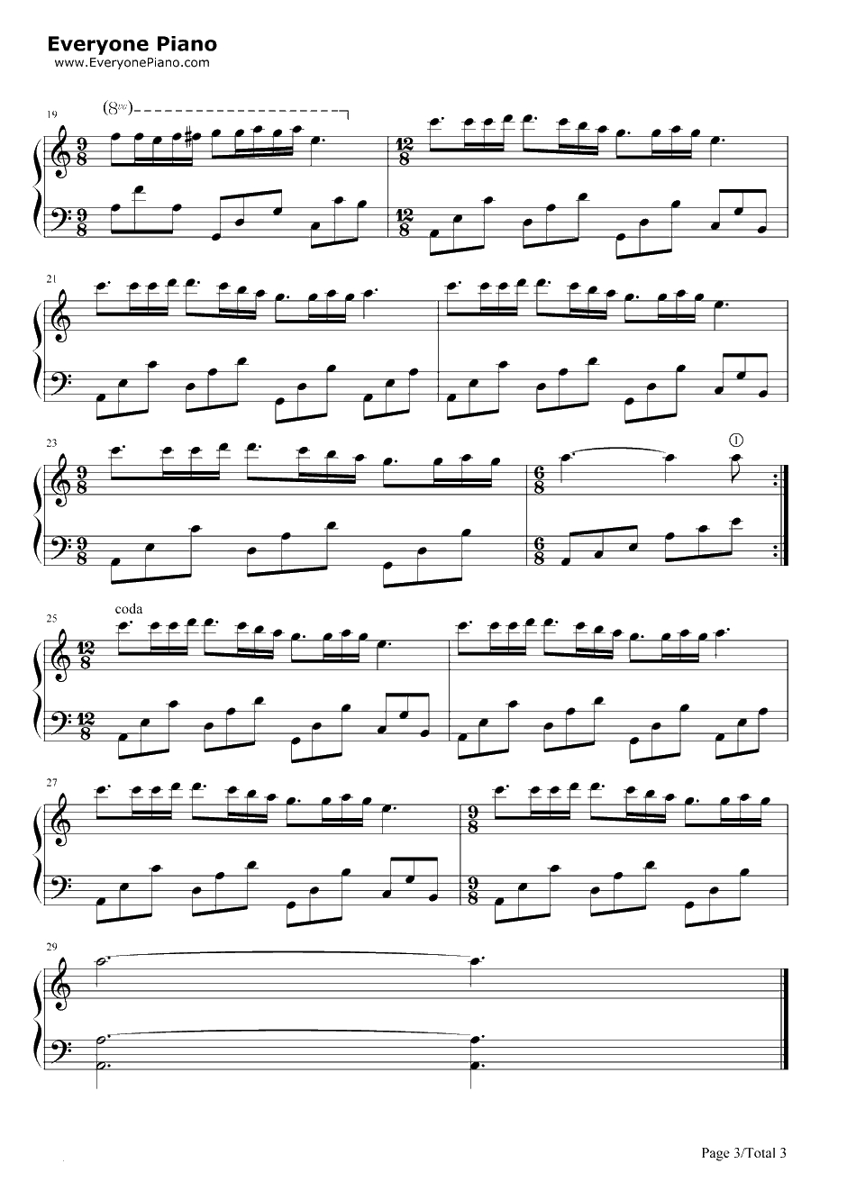 梦中的婚礼钢琴谱-理查德•克莱德曼C调简版3