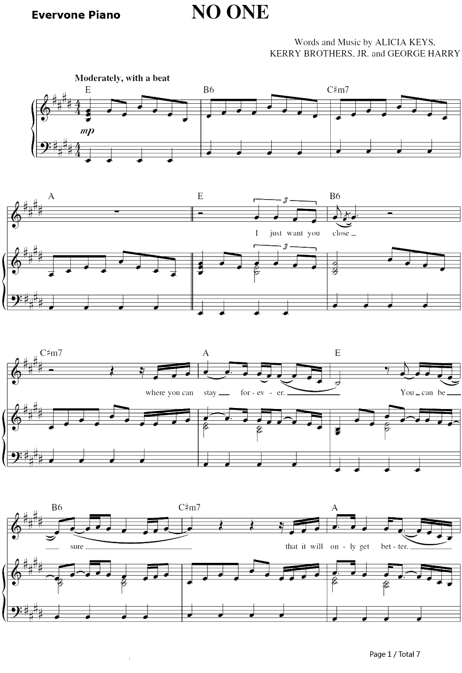 No One钢琴谱-AliciaKeys1