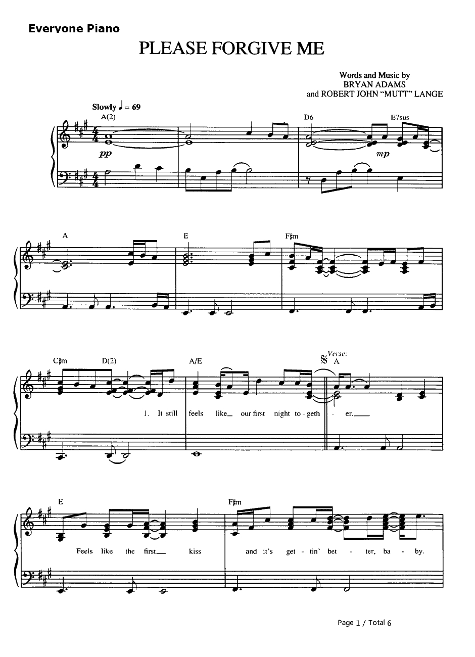 Please For give Me钢琴谱-BryanAdams　布莱恩·亚当斯1