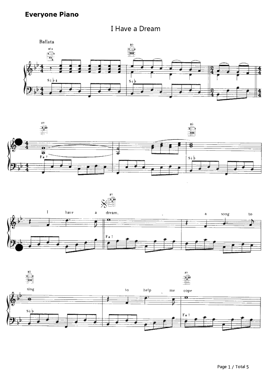 I Have a Dream钢琴谱-ABBA-妈妈咪呀主题曲1