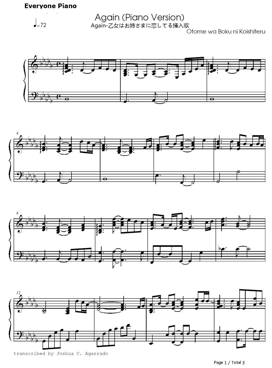 Again钢琴谱-榊原由依-处女爱上姊姊OST1