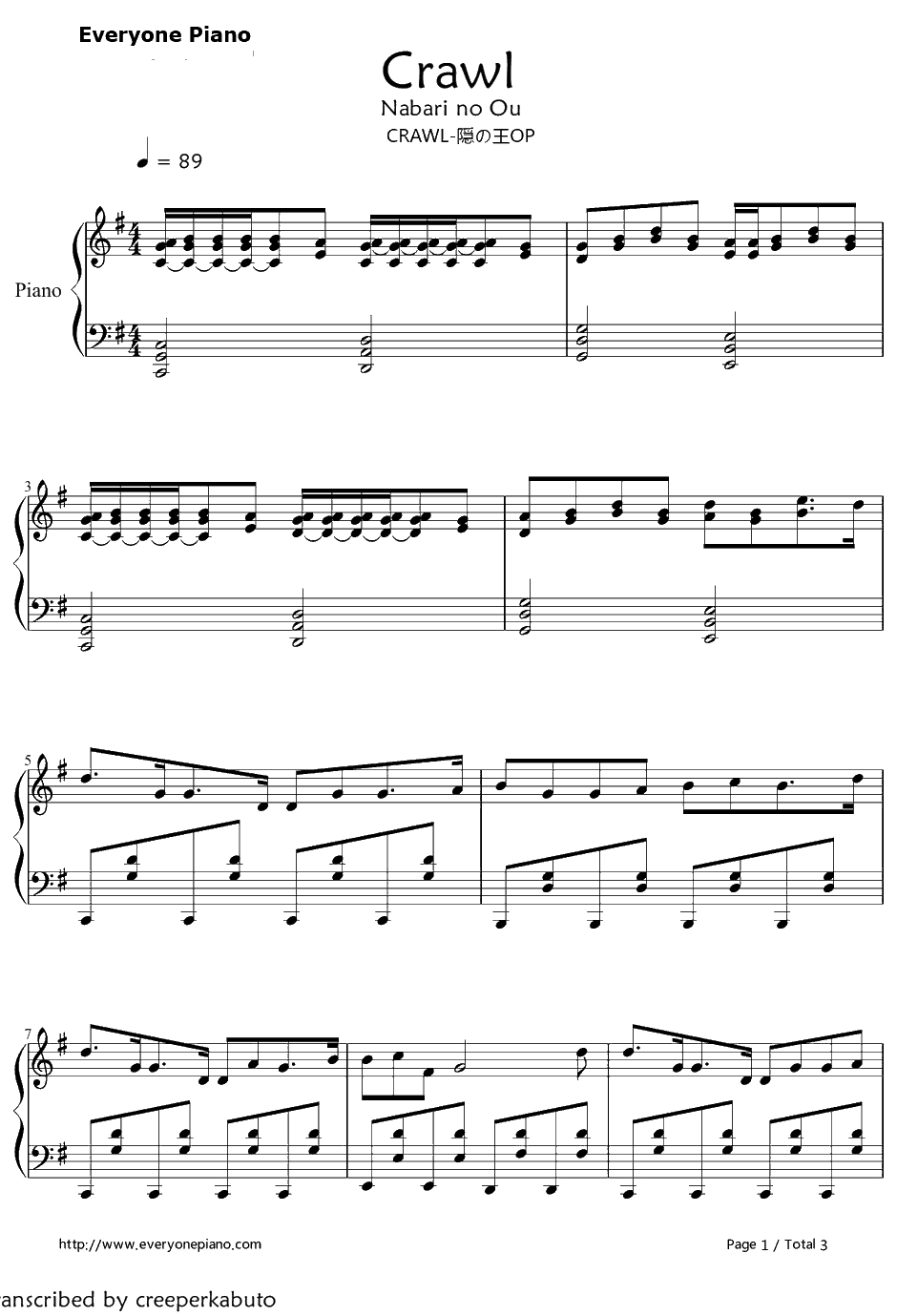 CRAWL钢琴谱-VELTPUNCH-隠の王OP1