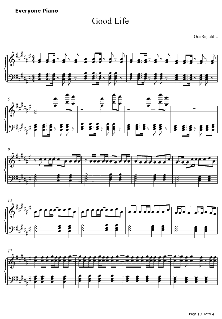 Good Life钢琴谱-OneRepublic1