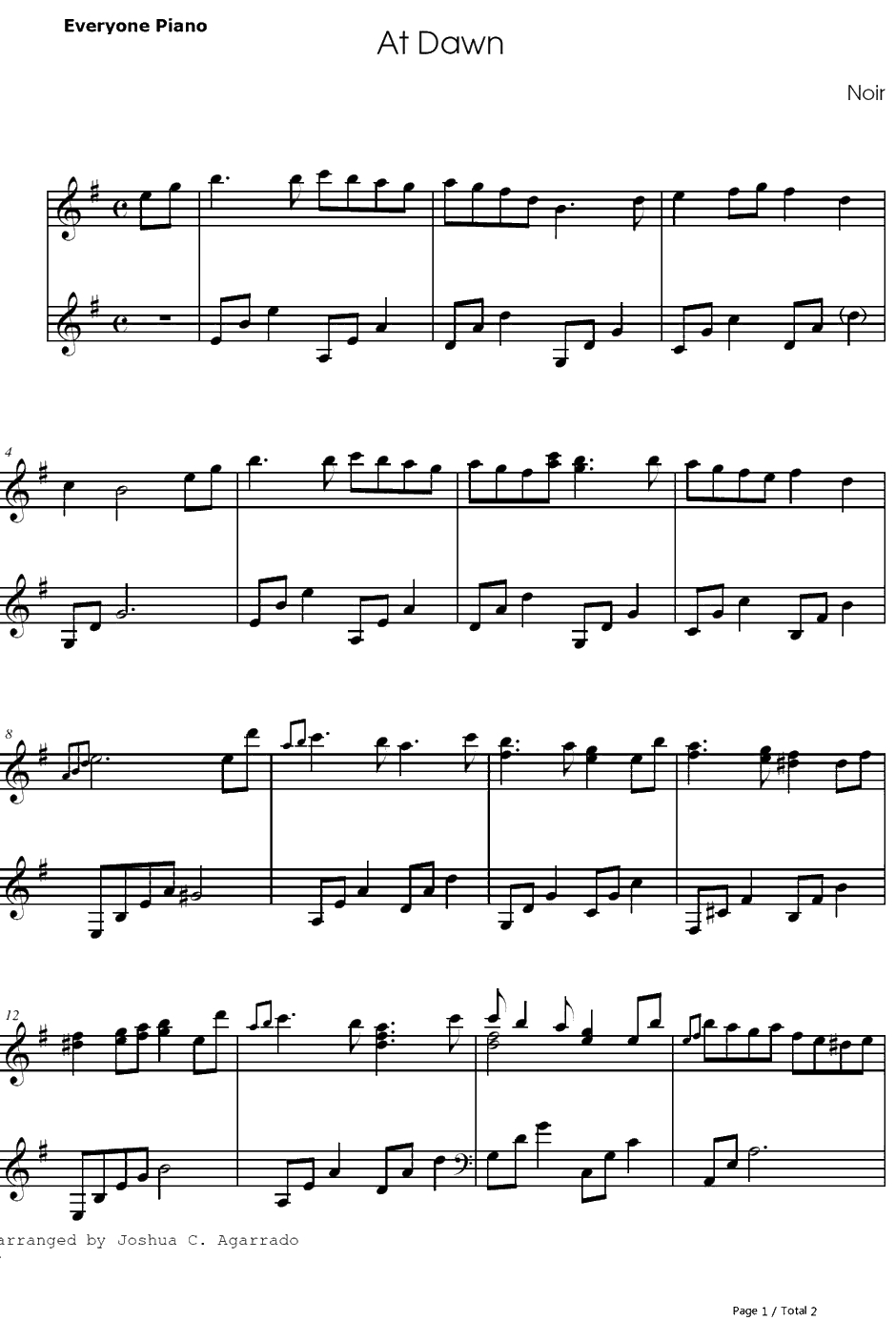 At Dawn钢琴谱-梶浦由记-黑街二人组OST1