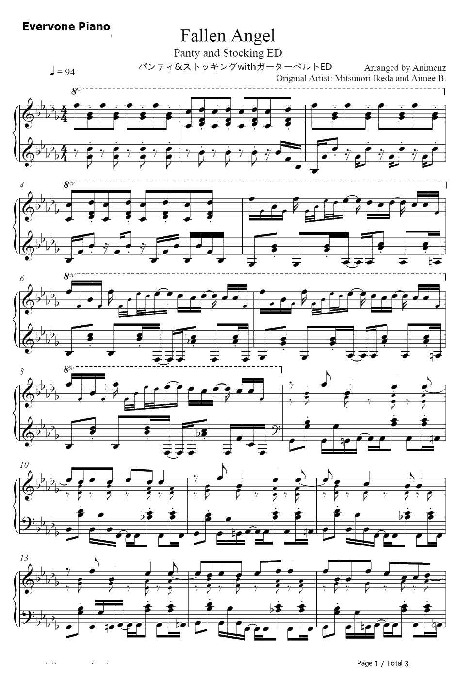 Fallen Angel钢琴谱-AimeeB-吊带袜天使ED1
