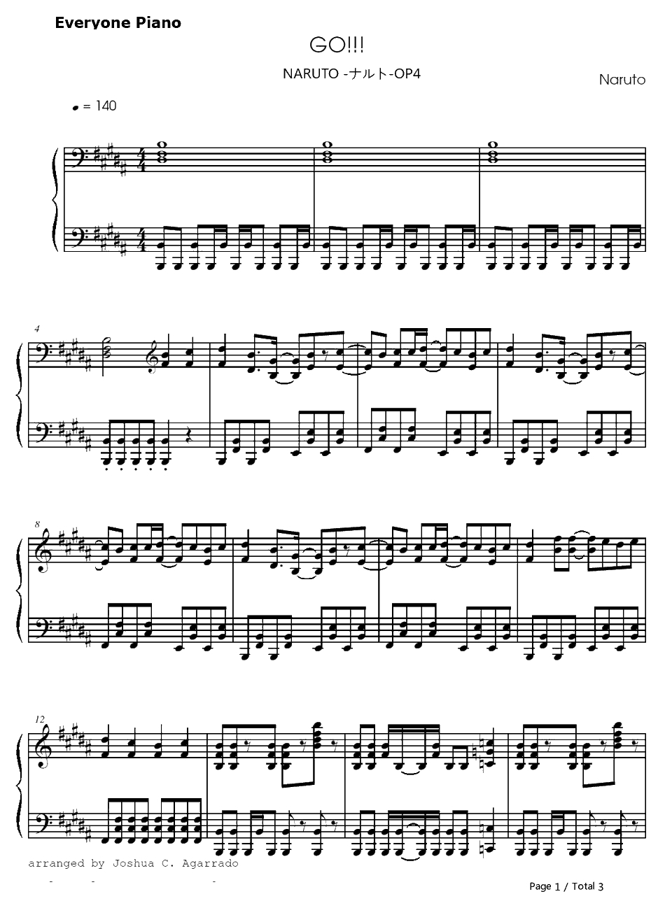 GO!!!钢琴谱-FLOW-火影忍者OP41