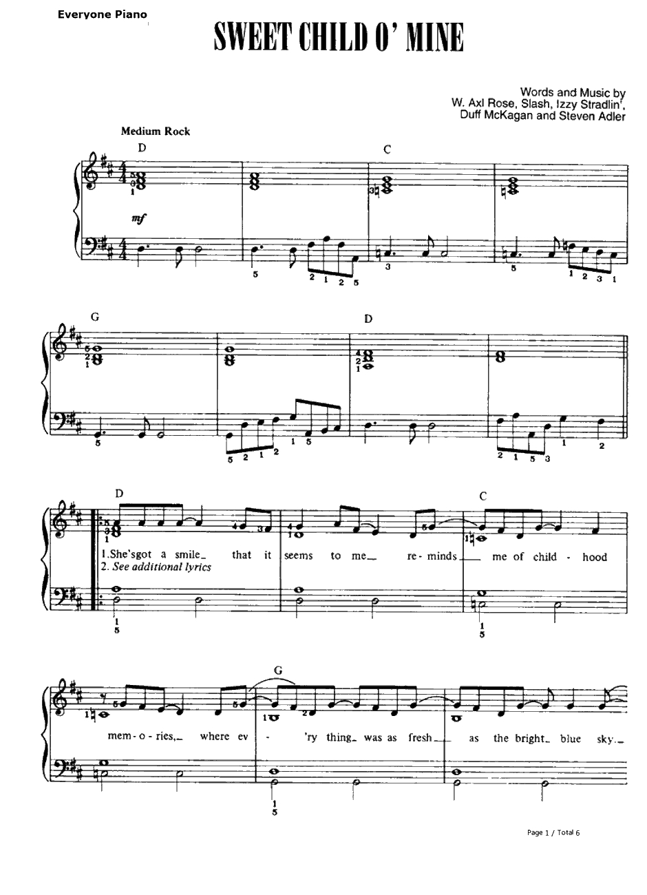 Sweet Child O'Mine钢琴谱-GunsN'Roses　　枪炮与玫瑰1