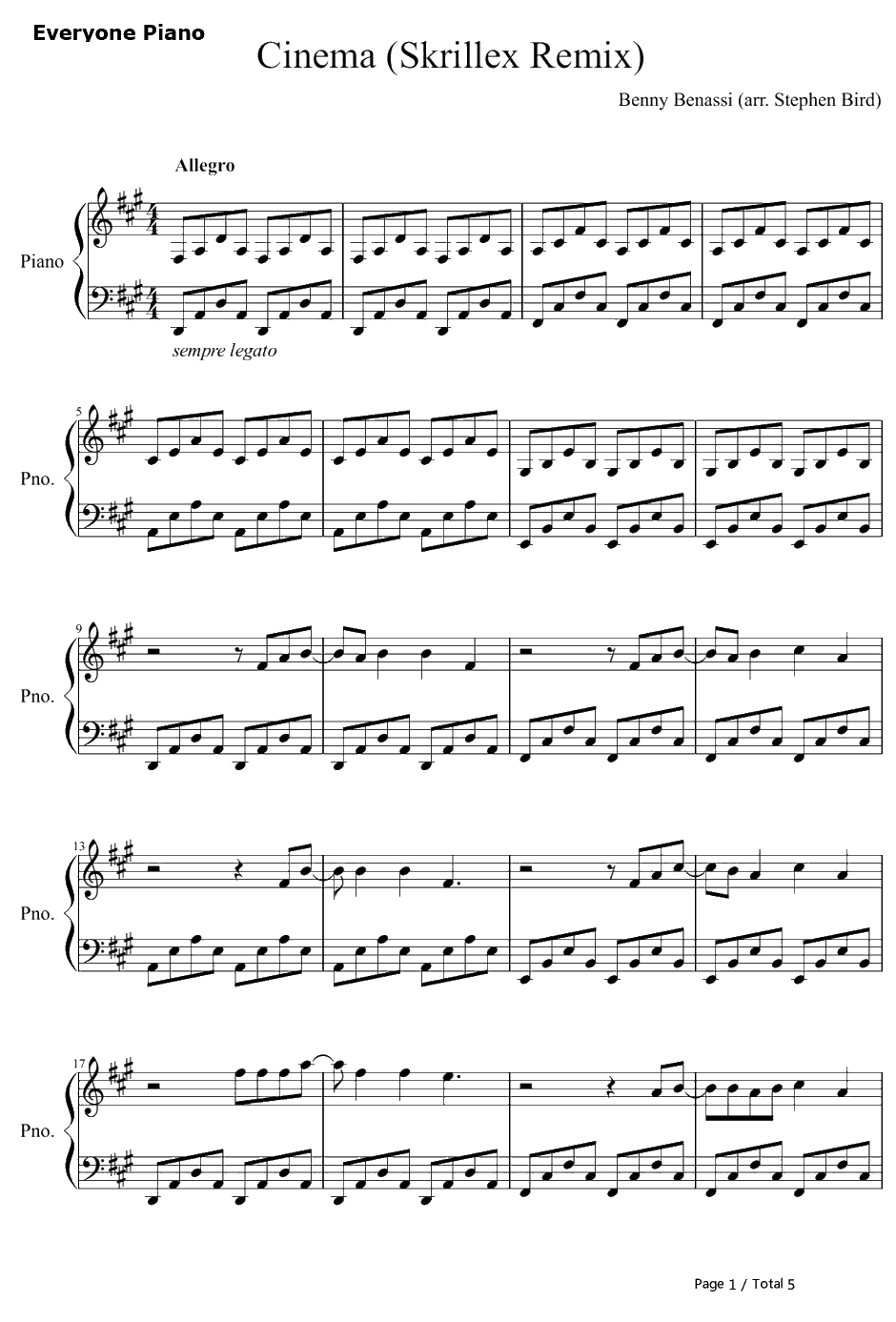 Cinema钢琴谱-BennyBenassifeat.GaryGo-SkrillexRemix1