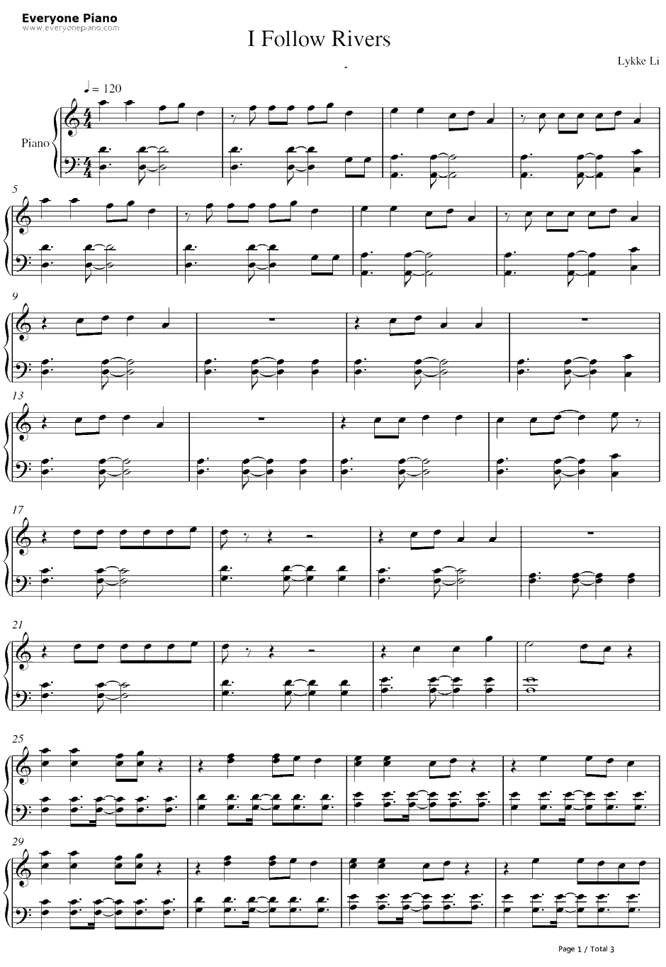 I Follow Rivers钢琴谱-LykkeLi1