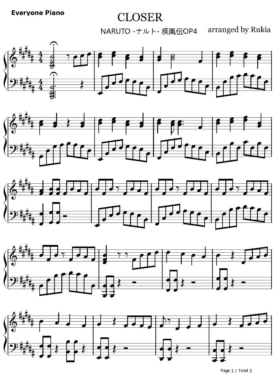 CLOSER钢琴谱-井上ジョー-火影忍者疾风传OP41