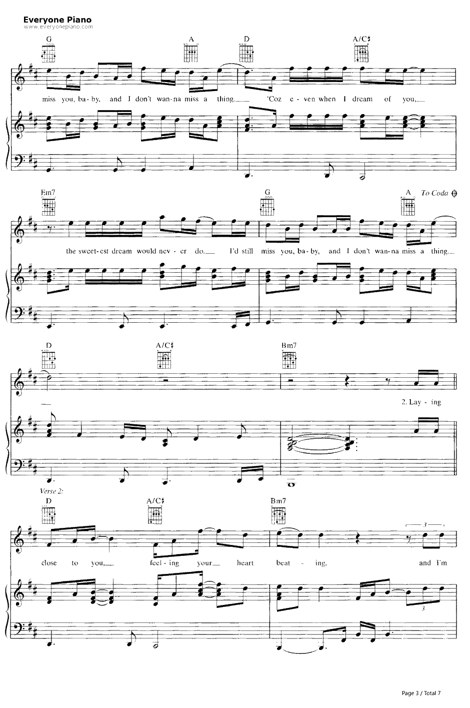 IDon't Want to Missa Thing钢琴谱-Aerosmith空中铁匠-绝世天劫主题曲3