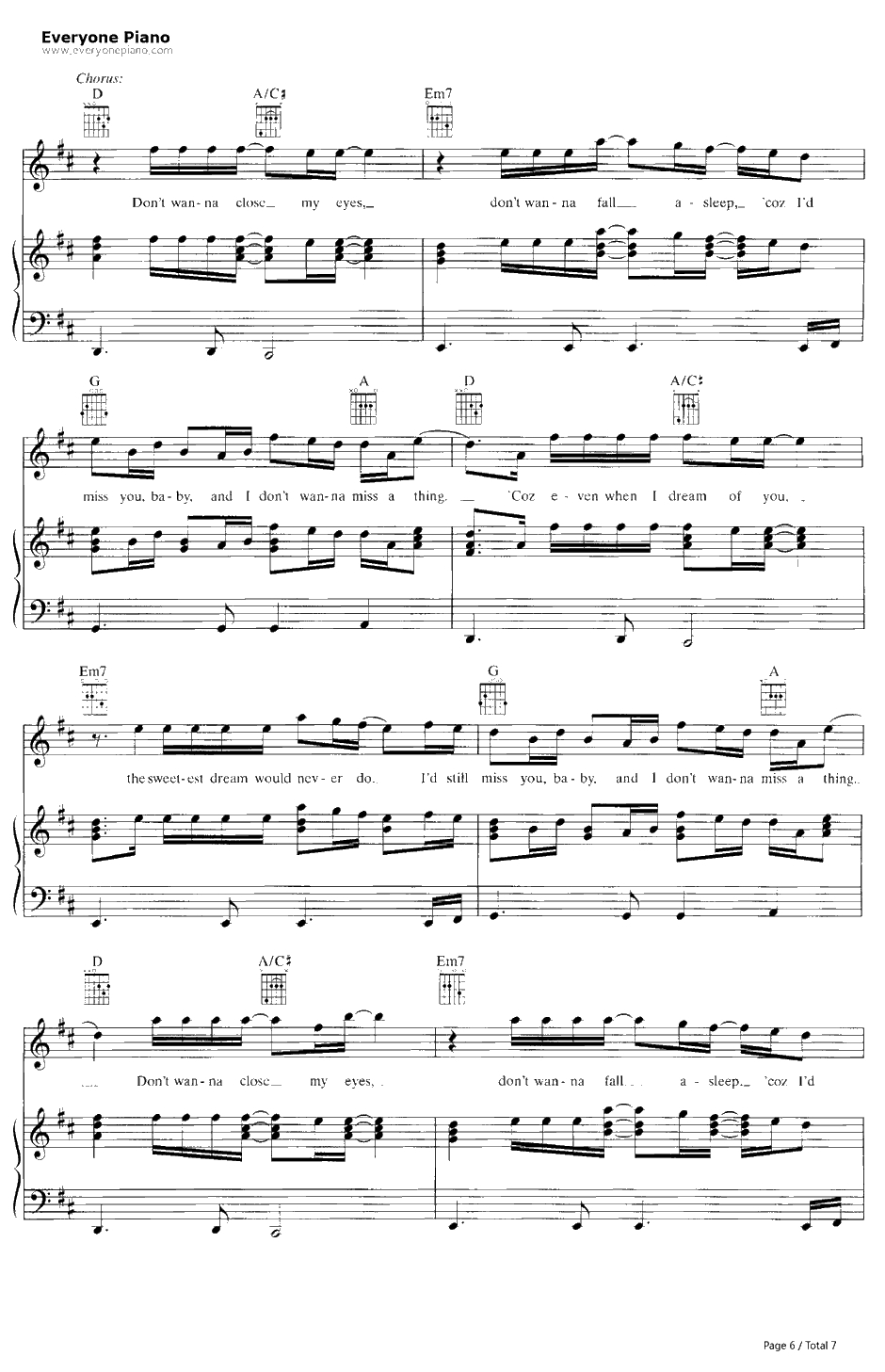 IDon't Want to Missa Thing钢琴谱-Aerosmith空中铁匠-绝世天劫主题曲6