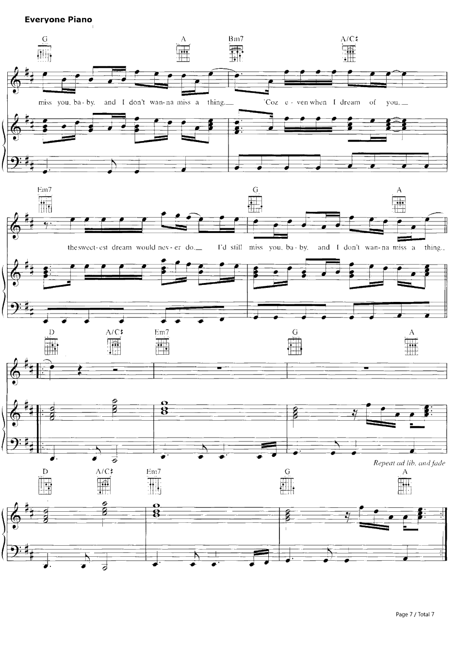 IDon't Want to Missa Thing钢琴谱-Aerosmith空中铁匠-绝世天劫主题曲7