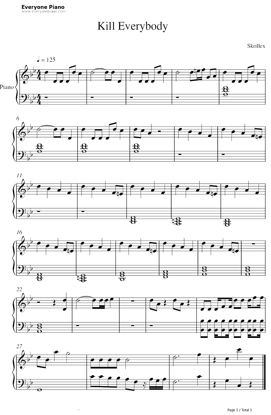 Kill Every body钢琴谱-Skrillex　1