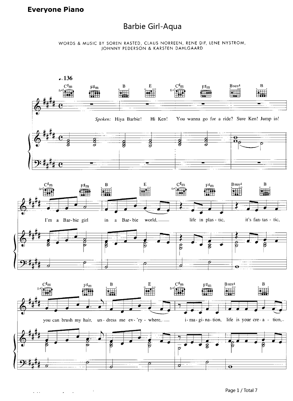 Barbie Girl钢琴谱-Aqua1