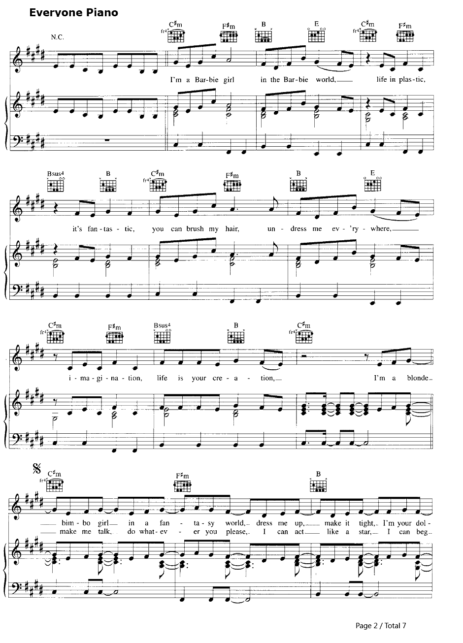 Barbie Girl钢琴谱-Aqua2