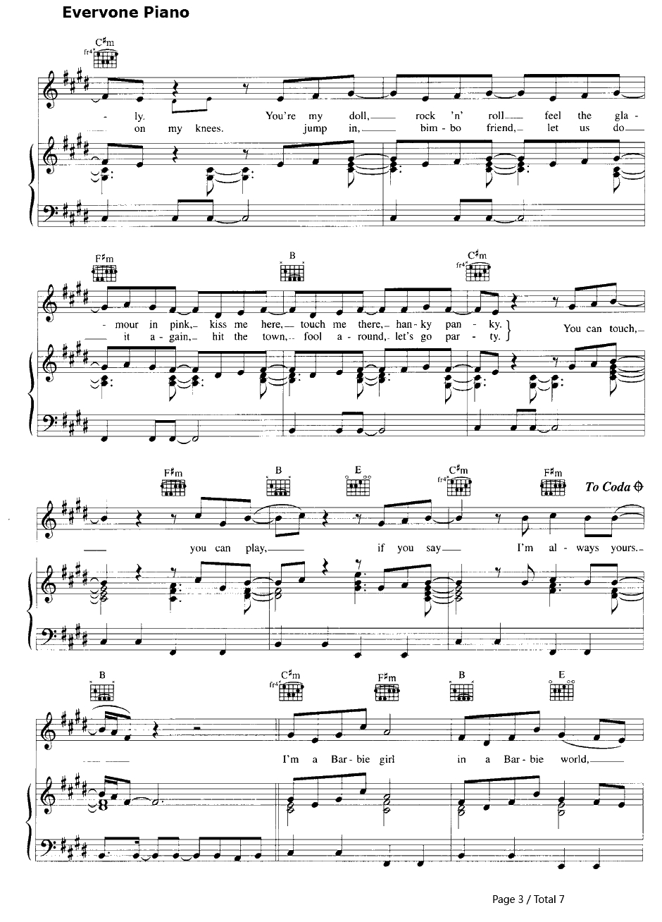 Barbie Girl钢琴谱-Aqua3