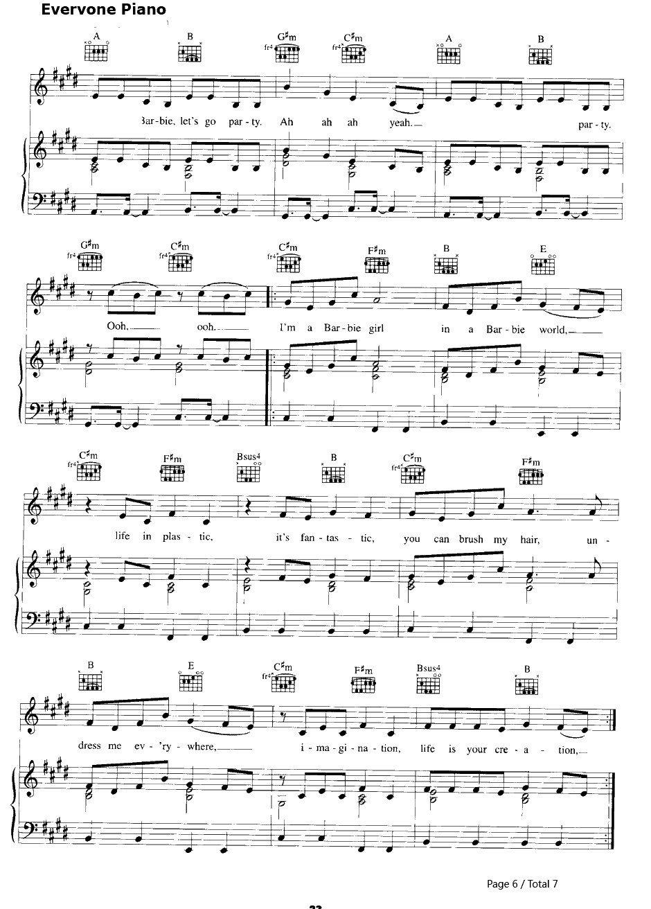 Barbie Girl钢琴谱-Aqua6