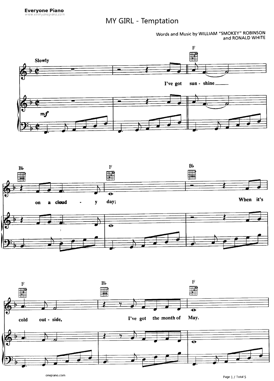 My Girl钢琴谱-TheTemptations1