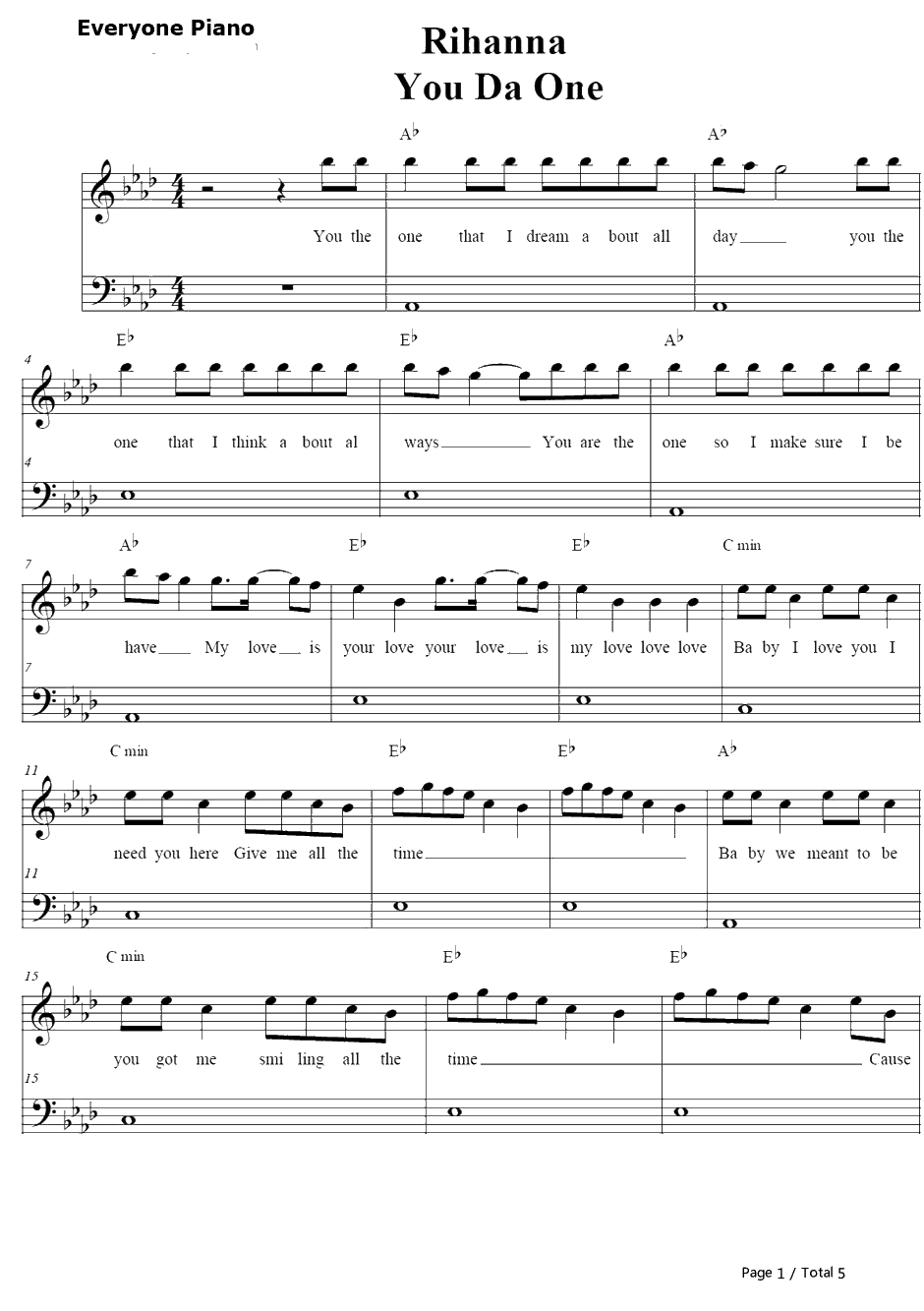 You da One钢琴谱-Rihanna1