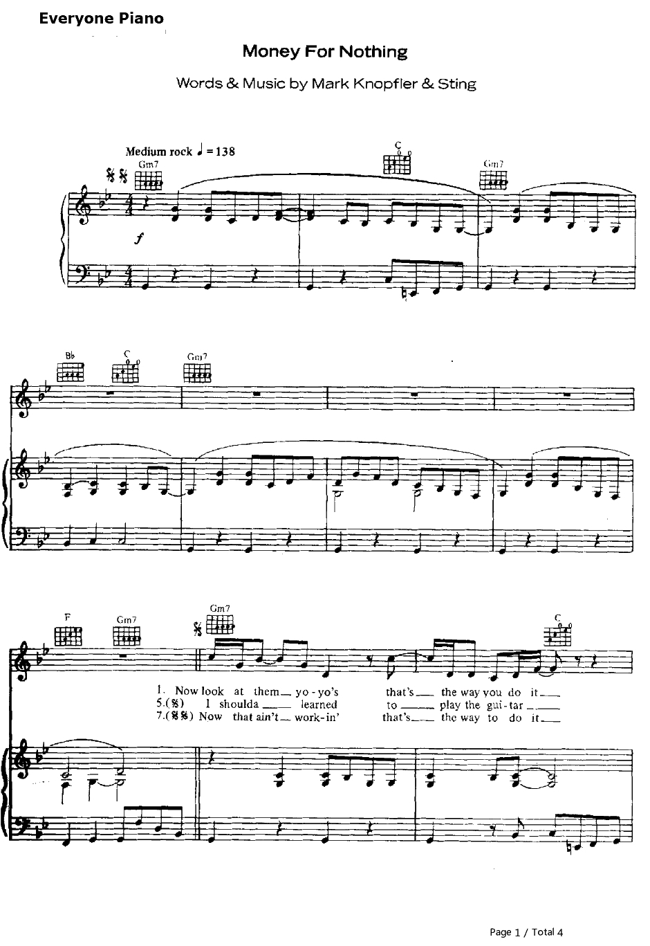 Money for Nothing钢琴谱-DireStraits1