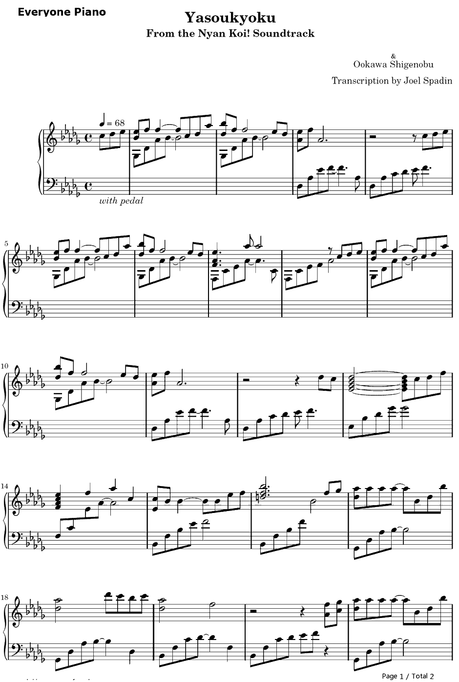 夜想曲钢琴谱-大川茂伸　三轮学-猫愿三角恋OST1