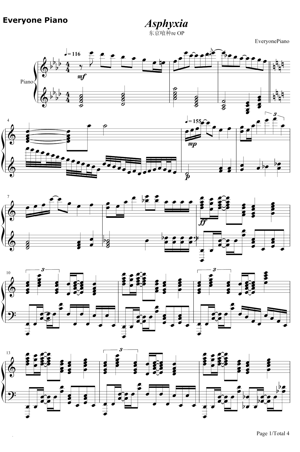 Asphyxia钢琴谱-Cö shu Nie1
