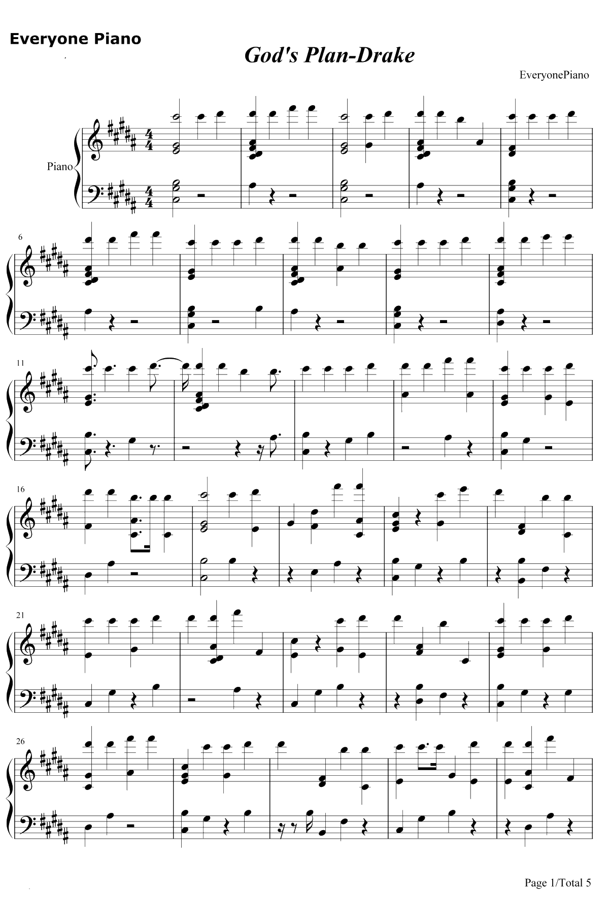 God's Plan钢琴谱-Drake1