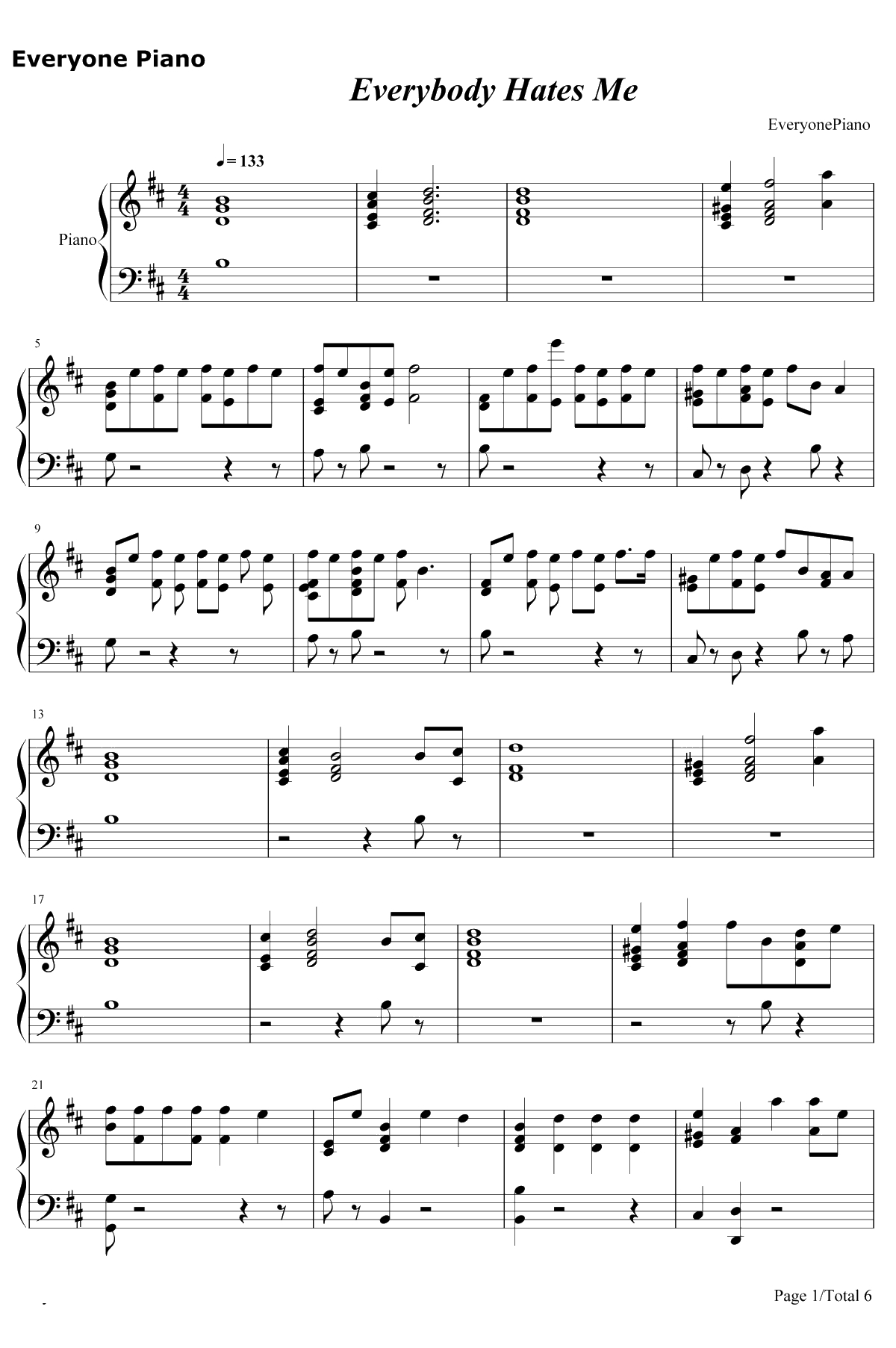 Everybody Hates Me钢琴谱-The Chainsmokers1