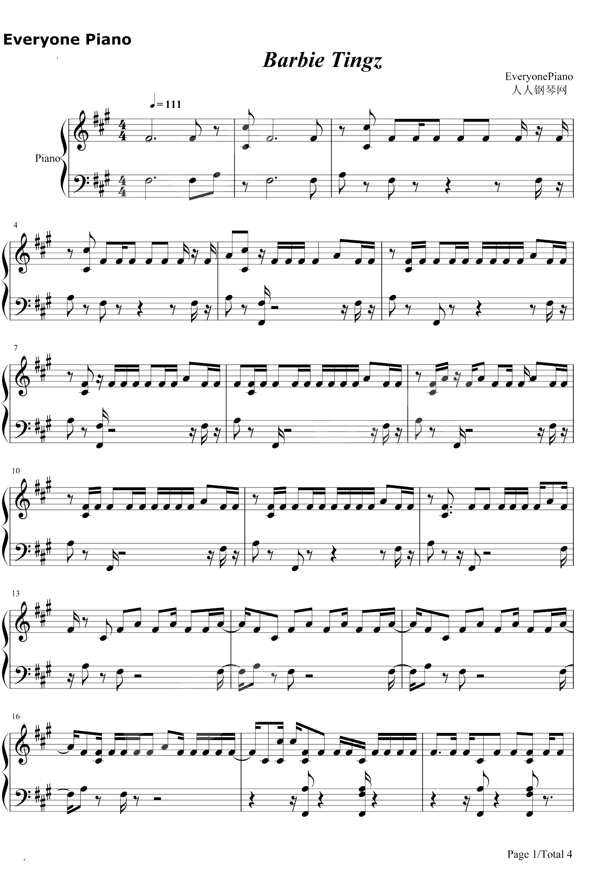 Barbie Tingz钢琴谱-Nicki Minaj1