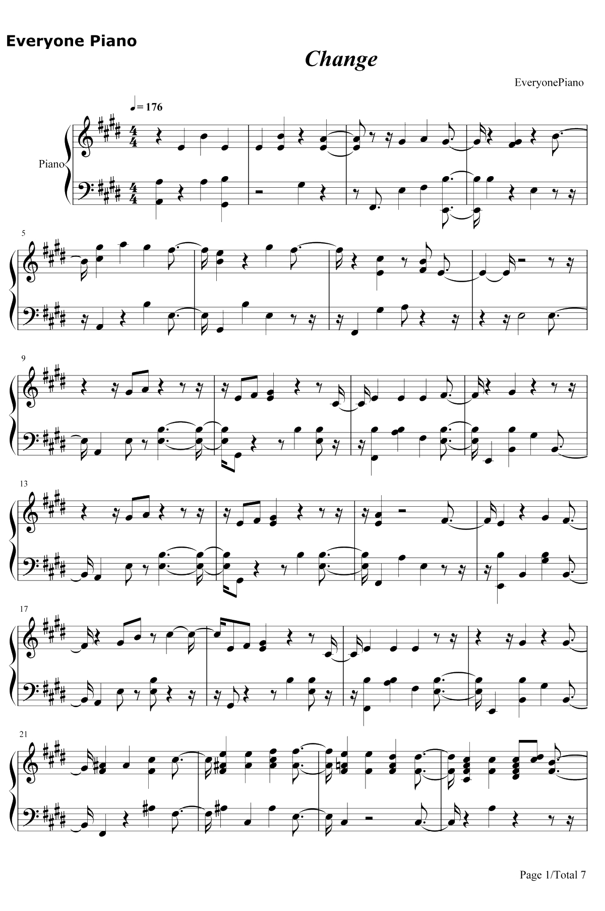 Change钢琴谱-Charlie Puth / James Taylor1