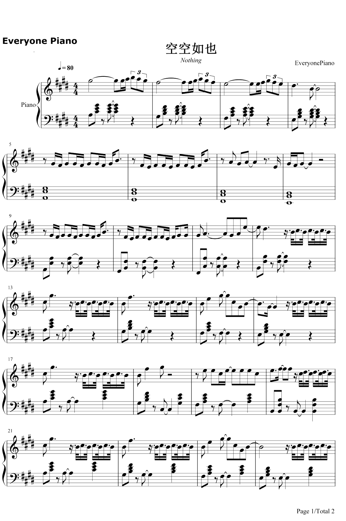 空空如也钢琴谱-胡661