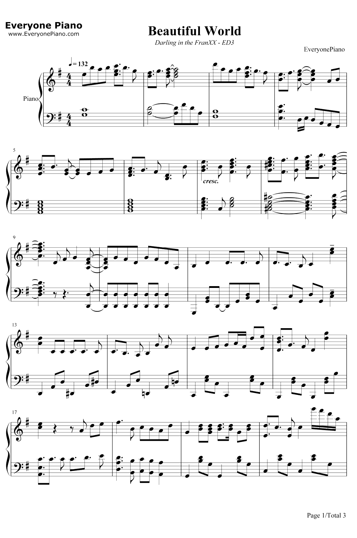 Beautiful World钢琴谱-XX:me1