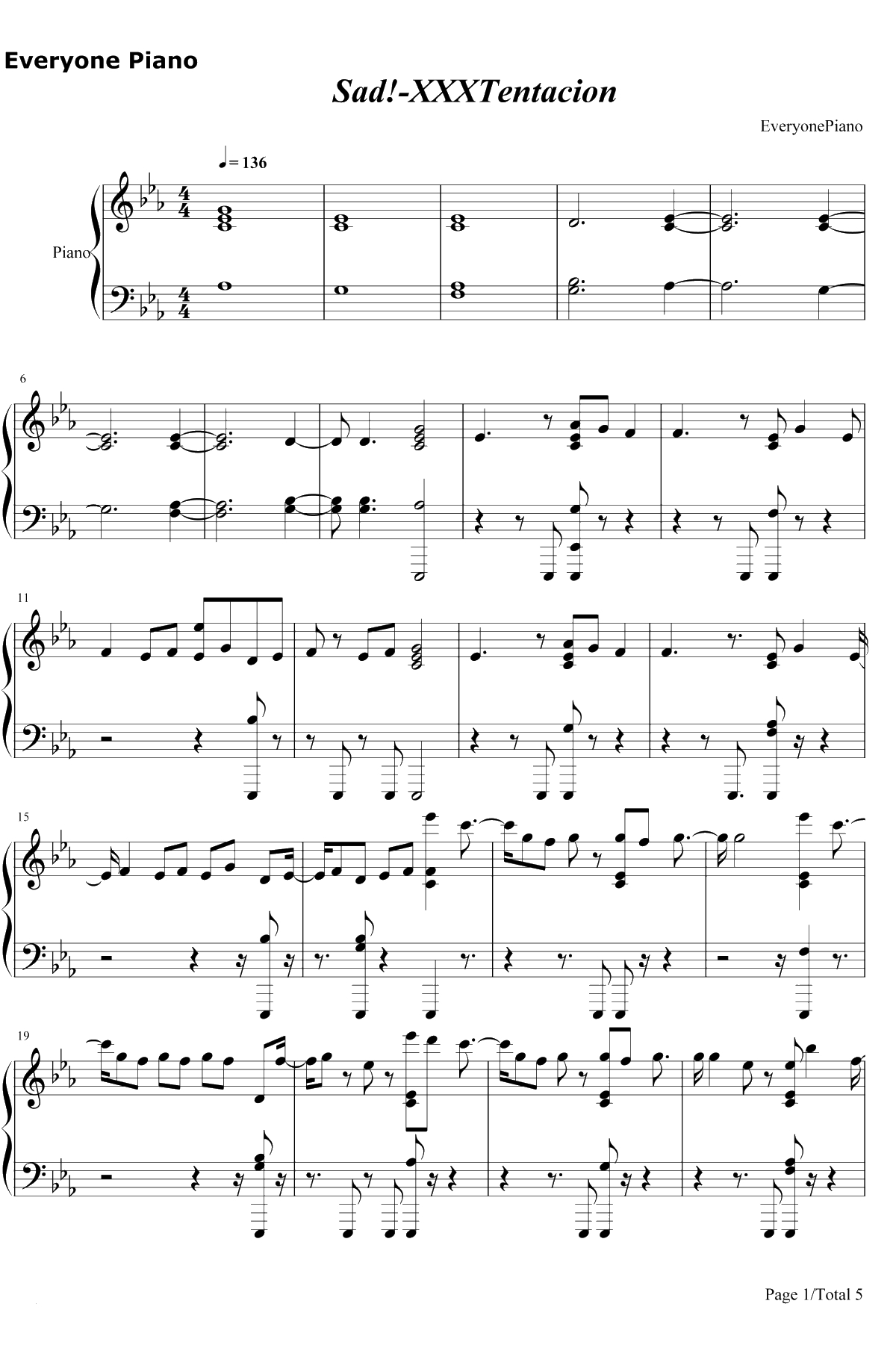 Sad钢琴谱-XXXTentacion1