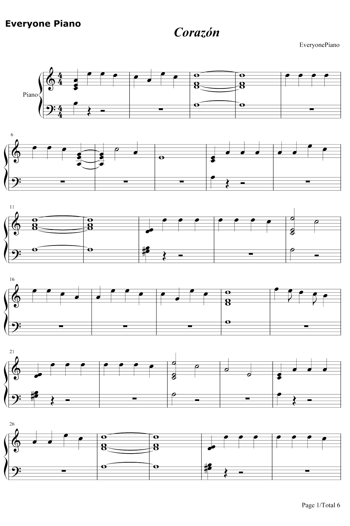 Corazón钢琴谱-Maluma1