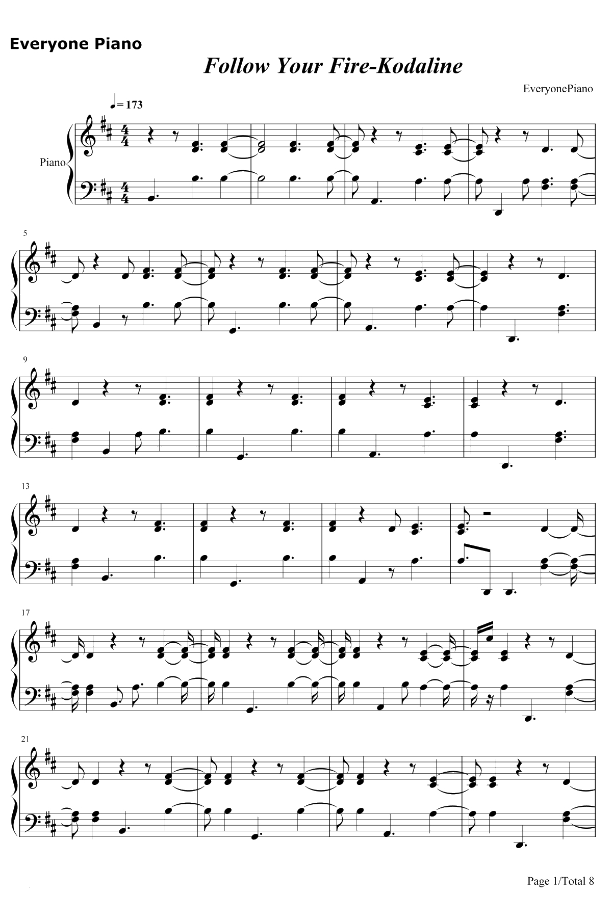 Follow Your Fire钢琴谱-Kodaline1