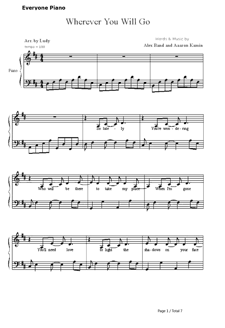 Wher ever You Will Go钢琴谱-TheCalling1