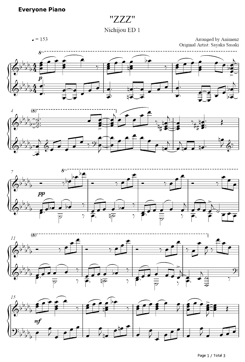 Zzz钢琴谱-佐咲纱花-日常ED1