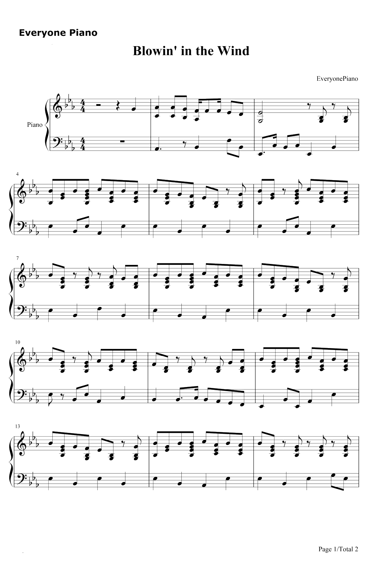 Blowin' in the Wind钢琴谱-BobDylan1