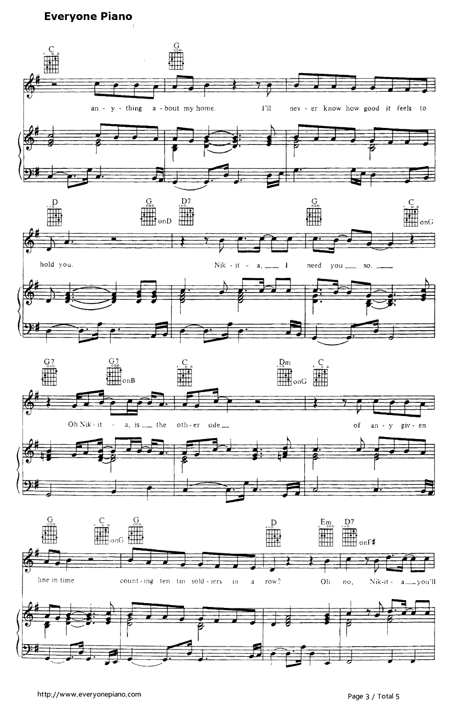 Nikita钢琴谱-EltonJohn　艾尔顿·约翰　3